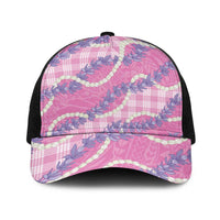 Pink Hawaii Palaka Honohono Pikake Baseball Net Cap Hawaiian Orchid Lei Polynesian Pattern - Polynesian Pride