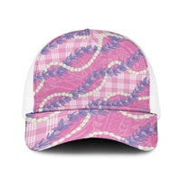 Pink Hawaii Palaka Honohono Pikake Baseball Net Cap Hawaiian Orchid Lei Polynesian Pattern LT14 One Size White Pink - Polynesian Pride