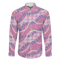 Pink Hawaii Palaka Honohono Pikake Family Matching Mermaid Dress and Hawaiian Shirt Hawaiian Orchid Lei Polynesian Pattern LT14 Dad's Shirt - Long Sleeve Pink - Polynesian Pride
