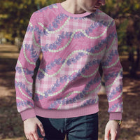 Pink Hawaii Palaka Honohono Pikake Ugly Christmas Sweater Hawaiian Orchid Lei Polynesian Pattern - Polynesian Pride