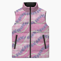Pink Hawaii Palaka Honohono Pikake Sleeveless Puffer Jacket Hawaiian Orchid Lei Polynesian Pattern - Polynesian Pride