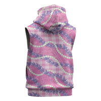 Pink Hawaii Palaka Honohono Pikake Sleeveless Zip Hoodie Hawaiian Orchid Lei Polynesian Pattern - Polynesian Pride