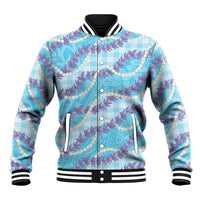 Blue Hawaii Palaka Honohono Pikake Baseball Jacket Hawaiian Orchid Lei Polynesian Pattern - Polynesian Pride