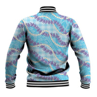 Blue Hawaii Palaka Honohono Pikake Baseball Jacket Hawaiian Orchid Lei Polynesian Pattern - Polynesian Pride