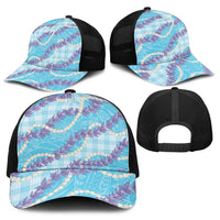 Blue Hawaii Palaka Honohono Pikake Baseball Net Cap Hawaiian Orchid Lei Polynesian Pattern LT14 - Polynesian Pride