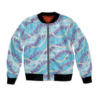 Blue Hawaii Palaka Honohono Pikake Bomber Jacket Hawaiian Orchid Lei Polynesian Pattern - Polynesian Pride