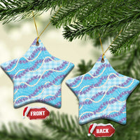 Blue Hawaii Palaka Honohono Pikake Ceramic Ornament Hawaiian Orchid Lei Polynesian Pattern - Polynesian Pride