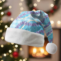Blue Hawaii Palaka Honohono Pikake Christmas Santa Hat Hawaiian Orchid Lei Polynesian Pattern - Polynesian Pride