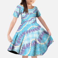 Blue Hawaii Palaka Honohono Pikake Family Matching Mermaid Dress and Hawaiian Shirt Hawaiian Orchid Lei Polynesian Pattern LT14 Daughter's Dress Blue - Polynesian Pride