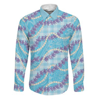 Blue Hawaii Palaka Honohono Pikake Family Matching Summer Maxi Dress and Hawaiian Shirt Hawaiian Orchid Lei Polynesian Pattern LT14 Dad's Shirt - Long Sleeve Blue - Polynesian Pride