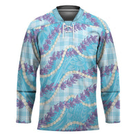 Blue Hawaii Palaka Honohono Pikake Hockey Jersey Hawaiian Orchid Lei Polynesian Pattern LT14 Unisex Blue - Polynesian Pride
