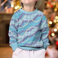 Blue Hawaii Palaka Honohono Pikake Kid Ugly Christmas Sweater Hawaiian Orchid Lei Polynesian Pattern - Polynesian Pride