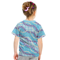 Blue Hawaii Palaka Honohono Pikake Kid T Shirt Hawaiian Orchid Lei Polynesian Pattern LT14 - Polynesian Pride