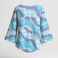 Blue Hawaii Palaka Honohono Pikake Kimono Sleeve Blouse Hawaiian Orchid Lei Polynesian Pattern - Polynesian Pride