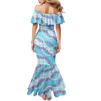 Blue Hawaii Palaka Honohono Pikake Mermaid Dress Hawaiian Orchid Lei Polynesian Pattern - Polynesian Pride