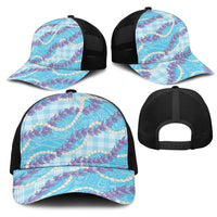 Blue Hawaii Palaka Honohono Pikake Mesh Trucker Cap Hawaiian Orchid Lei Polynesian Pattern LT14 - Polynesian Pride