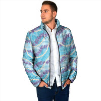 Blue Hawaii Palaka Honohono Pikake Padded Jacket Hawaiian Orchid Lei Polynesian Pattern - Polynesian Pride