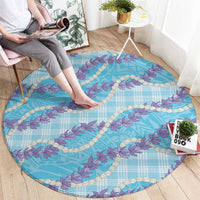 Blue Hawaii Palaka Honohono Pikake Round Carpet Hawaiian Orchid Lei Polynesian Pattern - Polynesian Pride