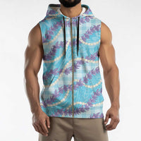 Blue Hawaii Palaka Honohono Pikake Sleeveless Zip Hoodie Hawaiian Orchid Lei Polynesian Pattern - Polynesian Pride