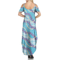 Blue Hawaii Palaka Honohono Pikake Summer Maxi Dress Hawaiian Orchid Lei Polynesian Pattern LT14 - Polynesian Pride