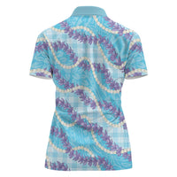 Blue Hawaii Palaka Honohono Pikake Women Polo Shirt Hawaiian Orchid Lei Polynesian Pattern LT14 - Polynesian Pride