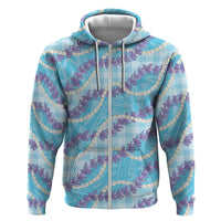 Blue Hawaii Palaka Honohono Pikake Zip Hoodie Hawaiian Orchid Lei Polynesian Pattern - Polynesian Pride