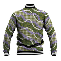 Green Hawaii Palaka Honohono Pikake Baseball Jacket Hawaiian Orchid Lei Polynesian Pattern - Polynesian Pride
