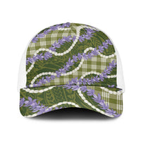 Green Hawaii Palaka Honohono Pikake Baseball Net Cap Hawaiian Orchid Lei Polynesian Pattern LT14 One Size White Green - Polynesian Pride