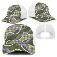Green Hawaii Palaka Honohono Pikake Baseball Net Cap Hawaiian Orchid Lei Polynesian Pattern - Polynesian Pride