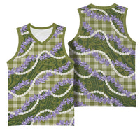 Green Hawaii Palaka Honohono Pikake Basketball Jersey Hawaiian Orchid Lei Polynesian Pattern - Polynesian Pride