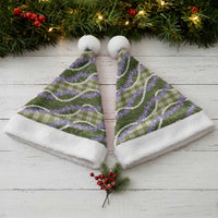 Green Hawaii Palaka Honohono Pikake Christmas Santa Hat Hawaiian Orchid Lei Polynesian Pattern - Polynesian Pride