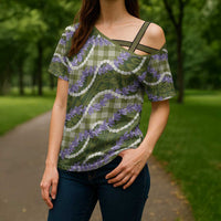 Green Hawaii Palaka Honohono Pikake Cross Shoulder Shirt Hawaiian Orchid Lei Polynesian Pattern - Polynesian Pride