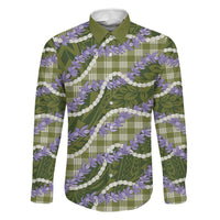 Green Hawaii Palaka Honohono Pikake Family Matching Mermaid Dress and Hawaiian Shirt Hawaiian Orchid Lei Polynesian Pattern LT14 Dad's Shirt - Long Sleeve Green - Polynesian Pride