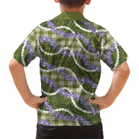 Green Hawaii Palaka Honohono Pikake Family Matching Off The Shoulder Long Sleeve Dress and Hawaiian Shirt Hawaiian Orchid Lei Polynesian Pattern LT14 - Polynesian Pride