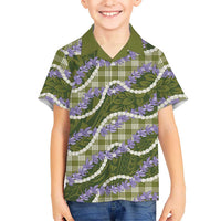 Green Hawaii Palaka Honohono Pikake Family Matching Off Shoulder Maxi Dress and Hawaiian Shirt Hawaiian Orchid Lei Polynesian Pattern LT14 - Polynesian Pride