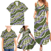 Green Hawaii Palaka Honohono Pikake Family Matching Summer Maxi Dress and Hawaiian Shirt Hawaiian Orchid Lei Polynesian Pattern - Polynesian Pride