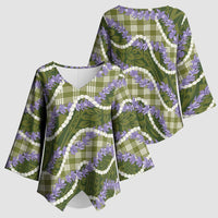 Green Hawaii Palaka Honohono Pikake Kimono Sleeve Blouse Hawaiian Orchid Lei Polynesian Pattern - Polynesian Pride