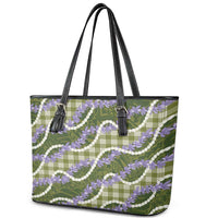 Green Hawaii Palaka Honohono Pikake Leather Tote Bag Hawaiian Orchid Lei Polynesian Pattern - Polynesian Pride