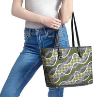 Green Hawaii Palaka Honohono Pikake Leather Tote Bag Hawaiian Orchid Lei Polynesian Pattern - Polynesian Pride
