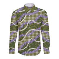 Green Hawaii Palaka Honohono Pikake Long Sleeve Button Shirt Hawaiian Orchid Lei Polynesian Pattern - Polynesian Pride