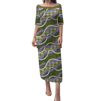 Green Hawaii Palaka Honohono Pikake Puletasi Hawaiian Orchid Lei Polynesian Pattern LT14 Long Dress Green - Polynesian Pride