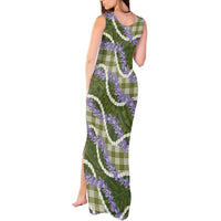 Green Hawaii Palaka Honohono Pikake Tank Maxi Dress Hawaiian Orchid Lei Polynesian Pattern - Polynesian Pride
