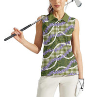 Green Hawaii Palaka Honohono Pikake Women Sleeveless Polo Shirt Hawaiian Orchid Lei Polynesian Pattern - Polynesian Pride