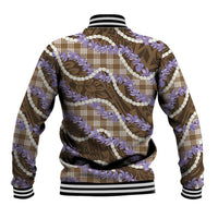 Brown Hawaii Palaka Honohono Pikake Baseball Jacket Hawaiian Orchid Lei Polynesian Pattern - Polynesian Pride