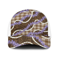 Brown Hawaii Palaka Honohono Pikake Baseball Net Cap Hawaiian Orchid Lei Polynesian Pattern - Polynesian Pride