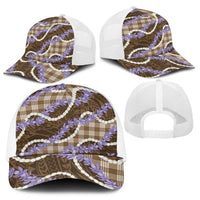 Brown Hawaii Palaka Honohono Pikake Baseball Net Cap Hawaiian Orchid Lei Polynesian Pattern - Polynesian Pride