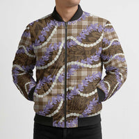 Brown Hawaii Palaka Honohono Pikake Bomber Puffer Jacket Hawaiian Orchid Lei Polynesian Pattern - Polynesian Pride