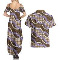 Brown Hawaii Palaka Honohono Pikake Couples Matching Summer Maxi Dress and Hawaiian Shirt Hawaiian Orchid Lei Polynesian Pattern - Polynesian Pride