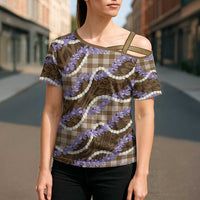 Brown Hawaii Palaka Honohono Pikake Cross Shoulder Shirt Hawaiian Orchid Lei Polynesian Pattern LT14 - Polynesian Pride