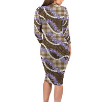 Brown Hawaii Palaka Honohono Pikake Family Matching Long Sleeve Bodycon Dress and Hawaiian Shirt Hawaiian Orchid Lei Polynesian Pattern LT14 - Polynesian Pride